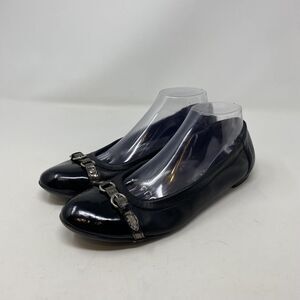 AGL Shoes Womens Size 9.5 Black Leather Ballet Flats Buckle Comfort Made Italy